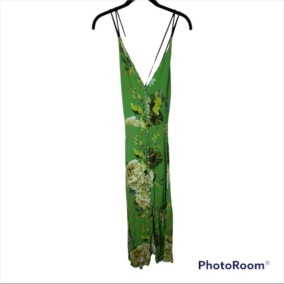 KAREN MILLEN Green Floral Printed Viscose Button Down Strappy Maxi Dress Size 8 - Picture 6 of 11